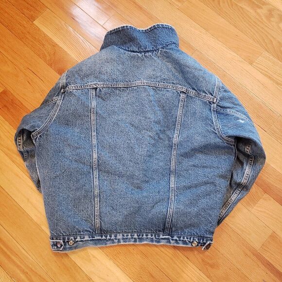 Levis VTG Mens Sherpa Lined Trucker Denim Jacket Size L Blue Chore Coat - Picture 8 of 11